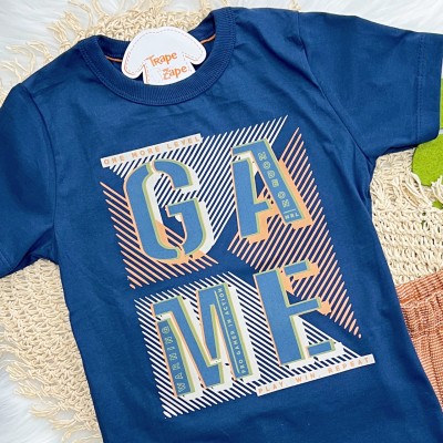 Conj. Camiseta Game Play e Bermuda - Azul Petróleo e Ferrugem